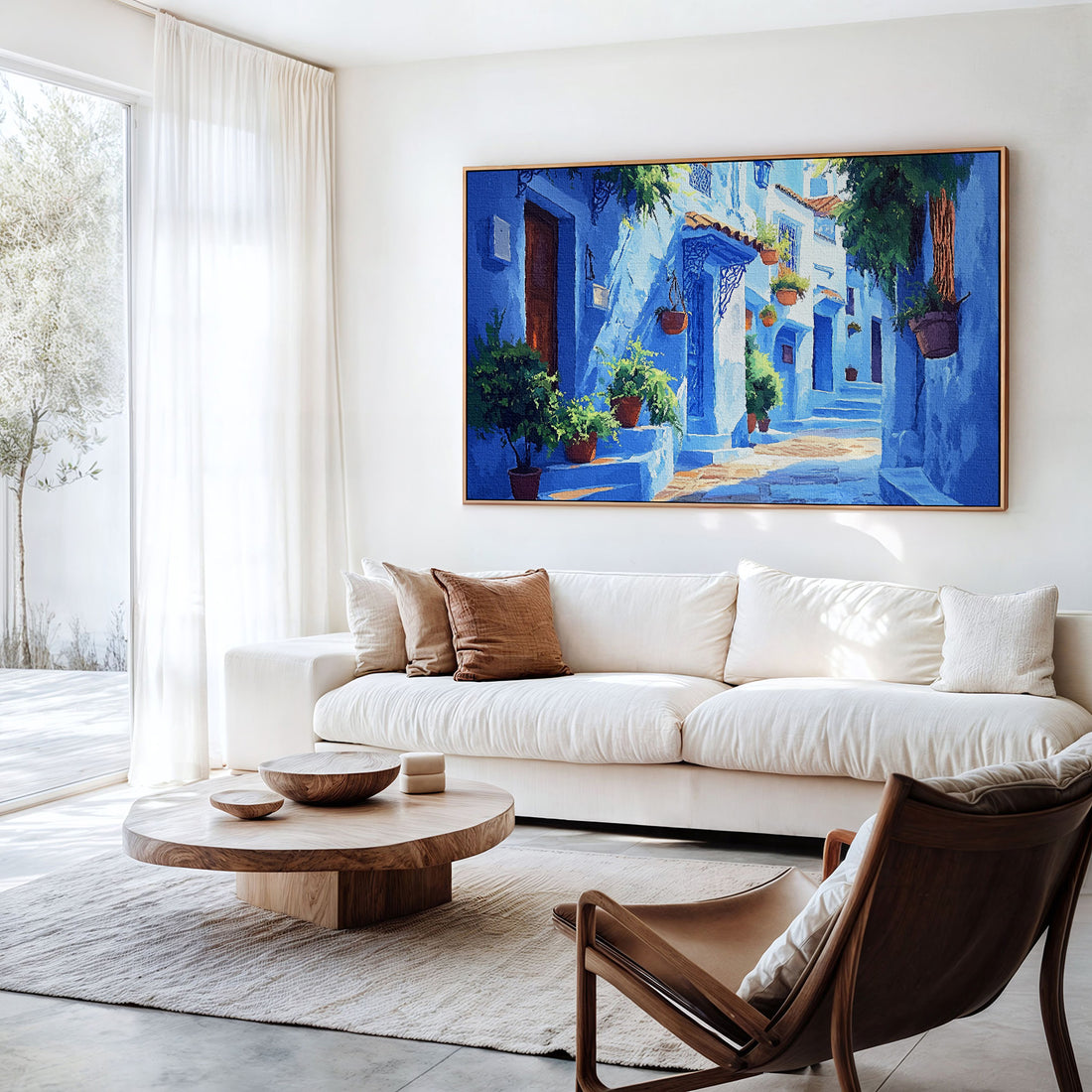 Blue - Chefchaouen Landscape - Framed Canvas