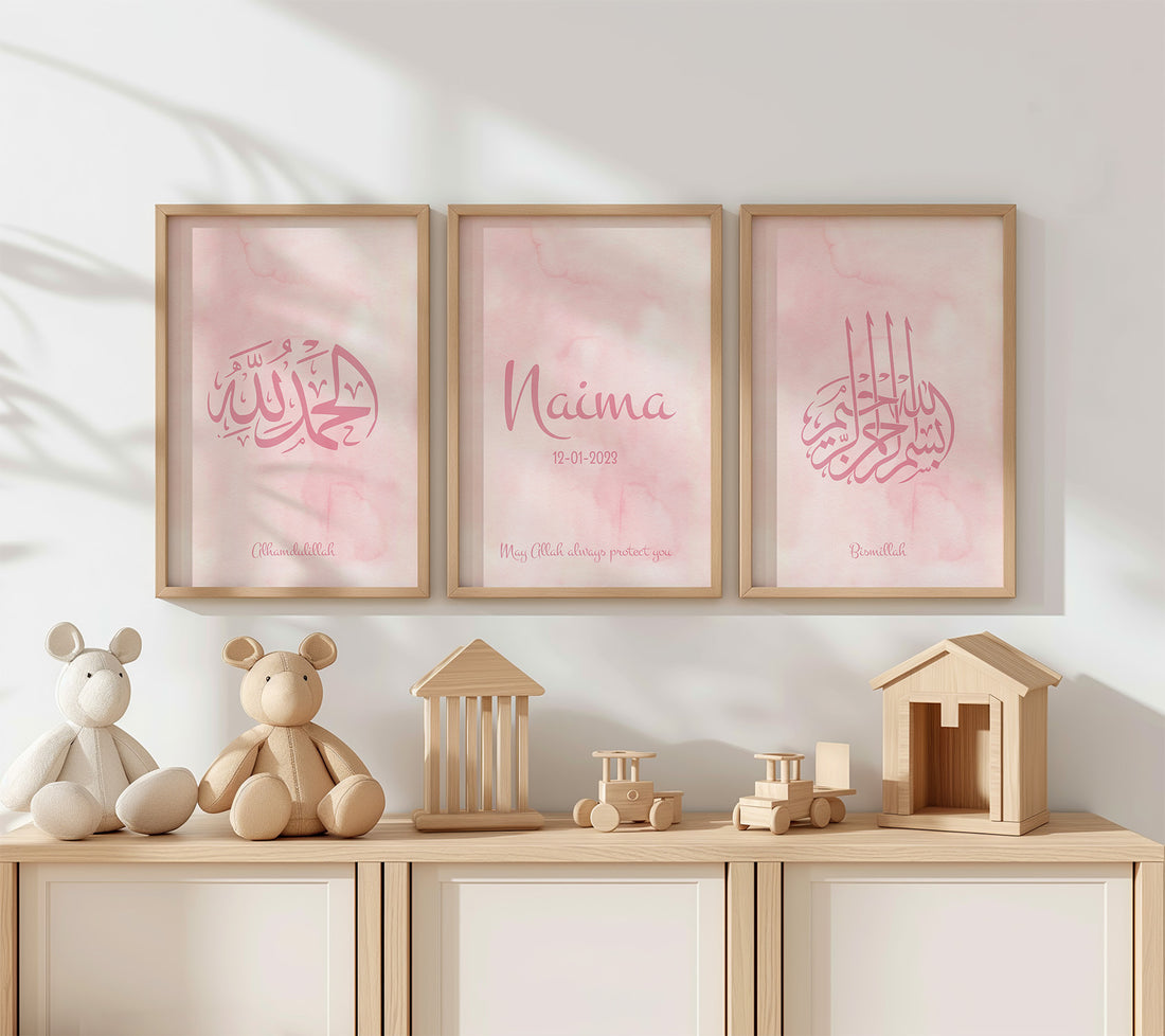 Pink Set of 3 Personalized – Custom Name & Birth Date