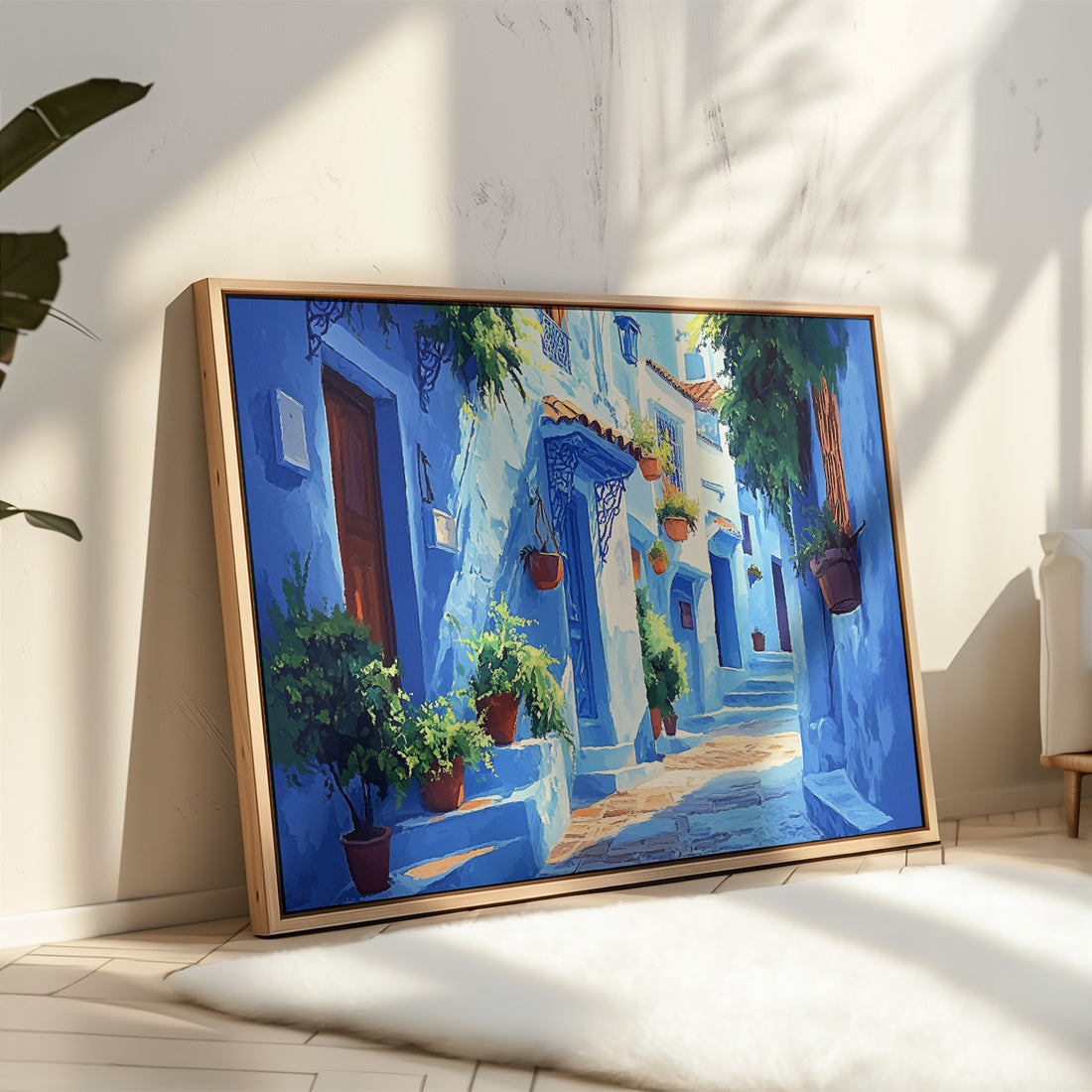 Blue - Chefchaouen Landscape - Framed Canvas