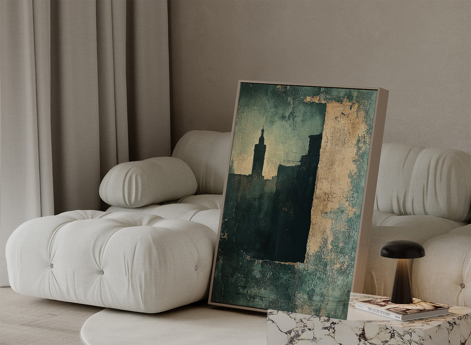 Blue Green - Silent Minaret - Framed Canvas