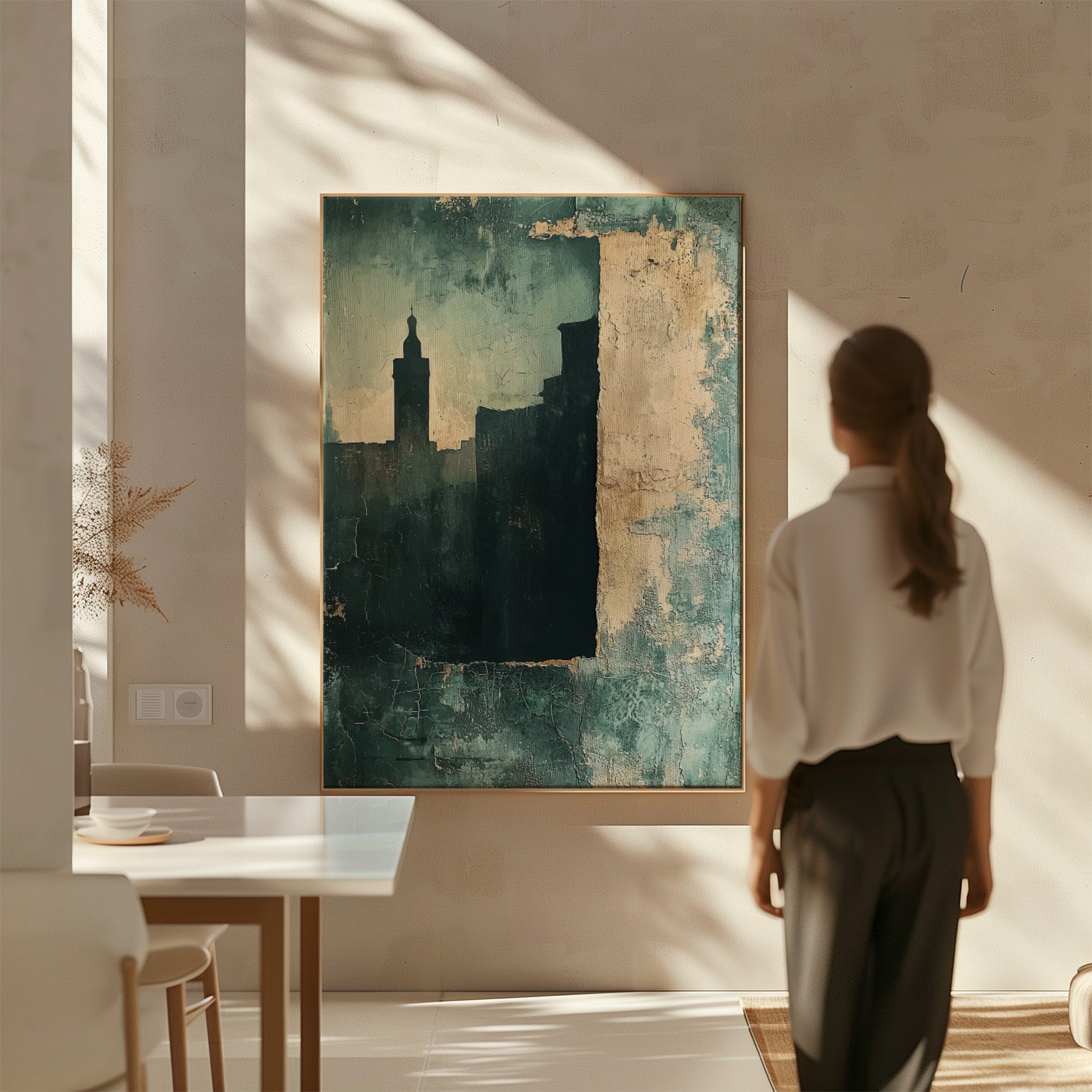 Blue Green - Silent Minaret - Framed Canvas