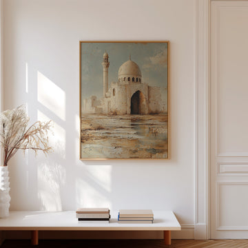 Neutral - Serenity White Mosque - Framed Canvas