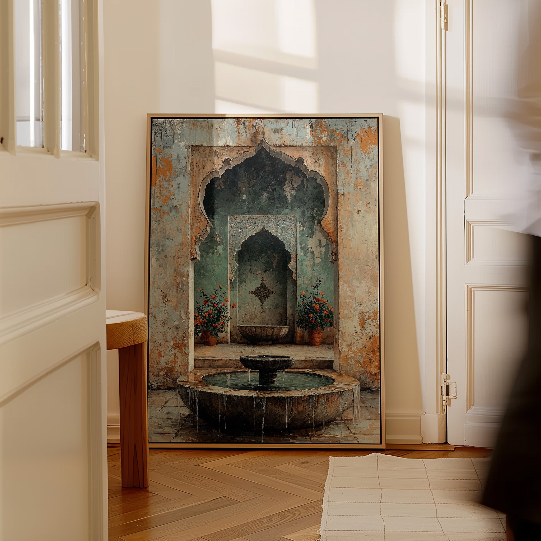 Blue - Arabic Garden Fountain - Framed Canvas