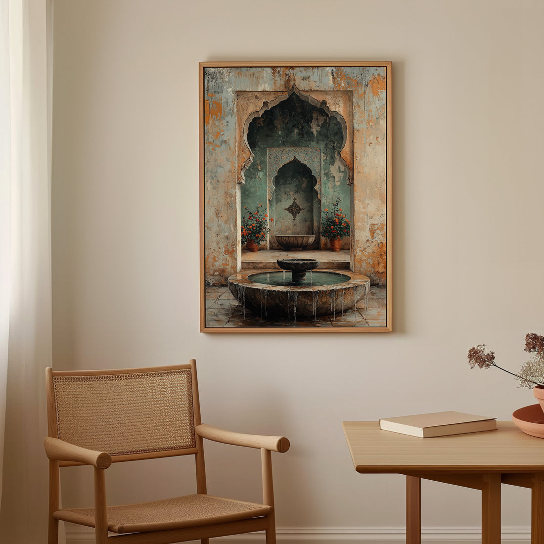 Blue - Arabic Garden Fountain - Framed Canvas