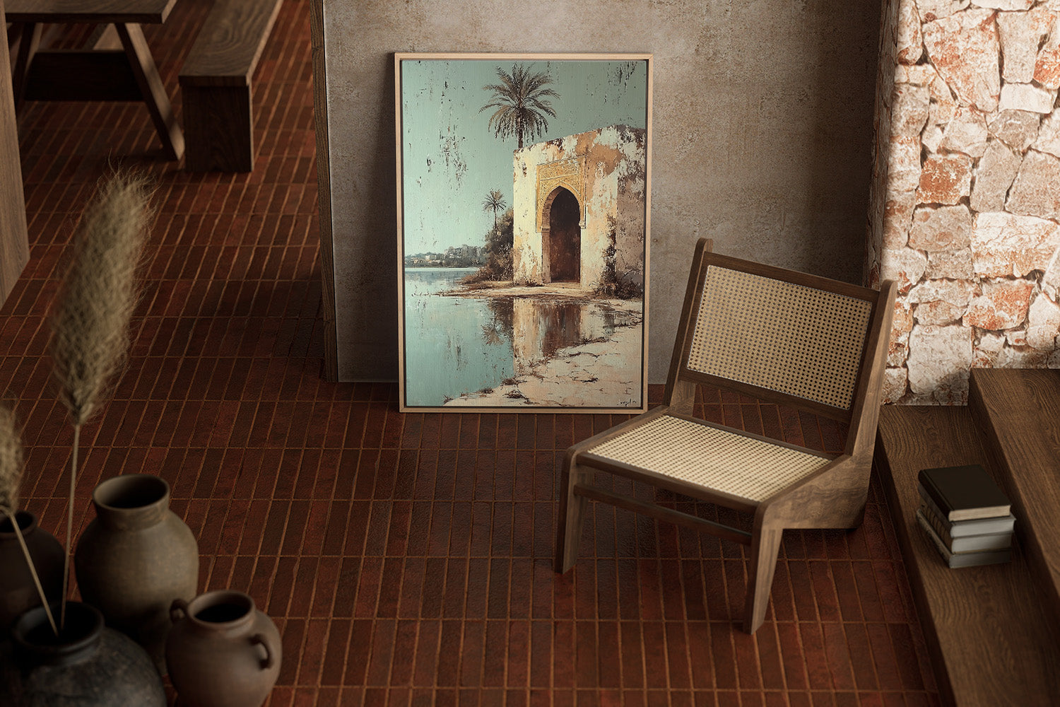 Blue - Serenity by the Oasis - Framed Canvas