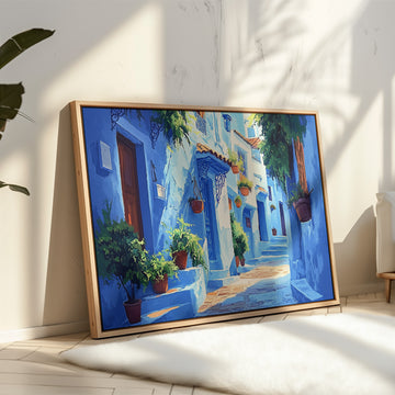 Blue - Chefchaouen Landscape - Framed Canvas