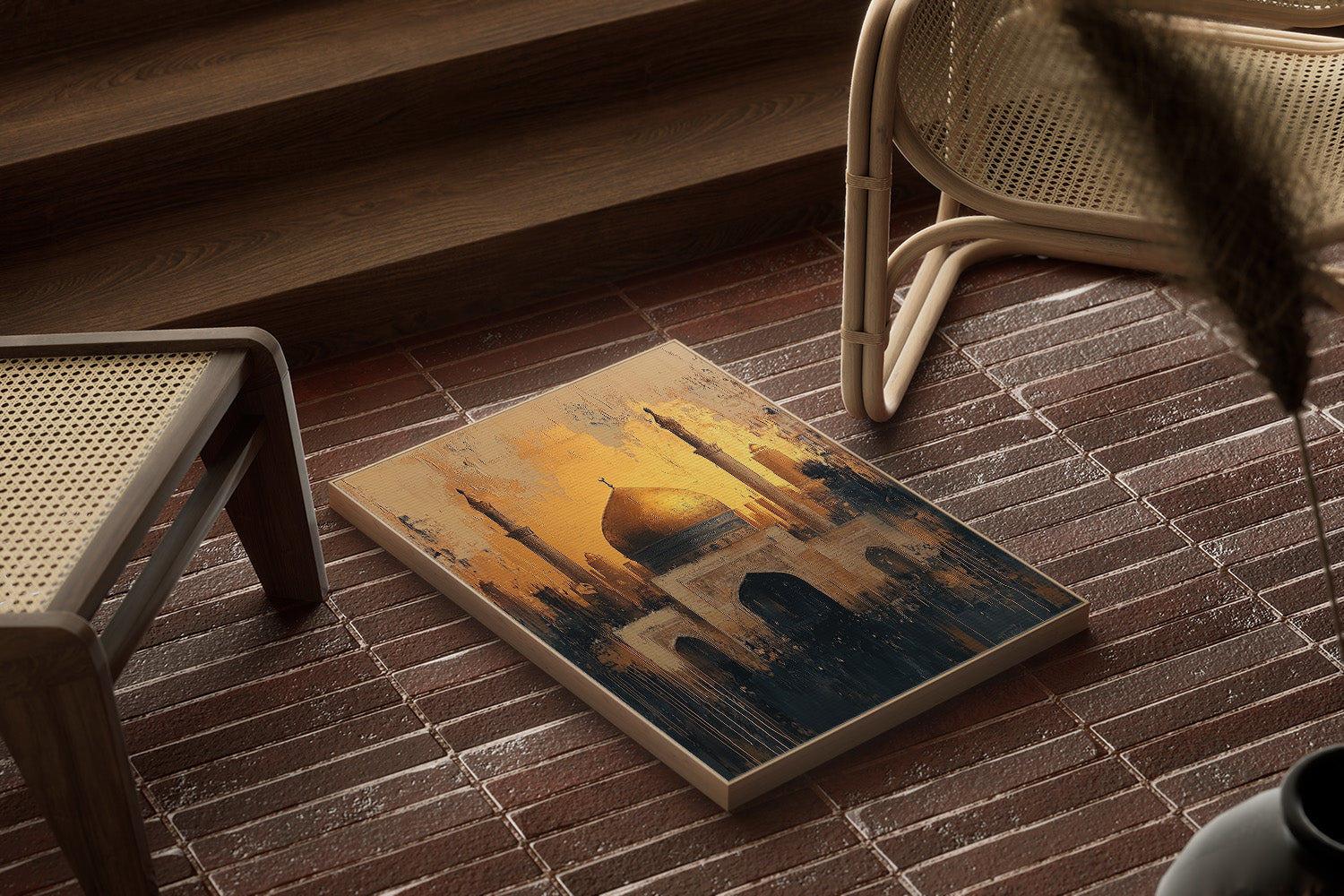 Golden Majesty of the Mosque - Framed Canvas