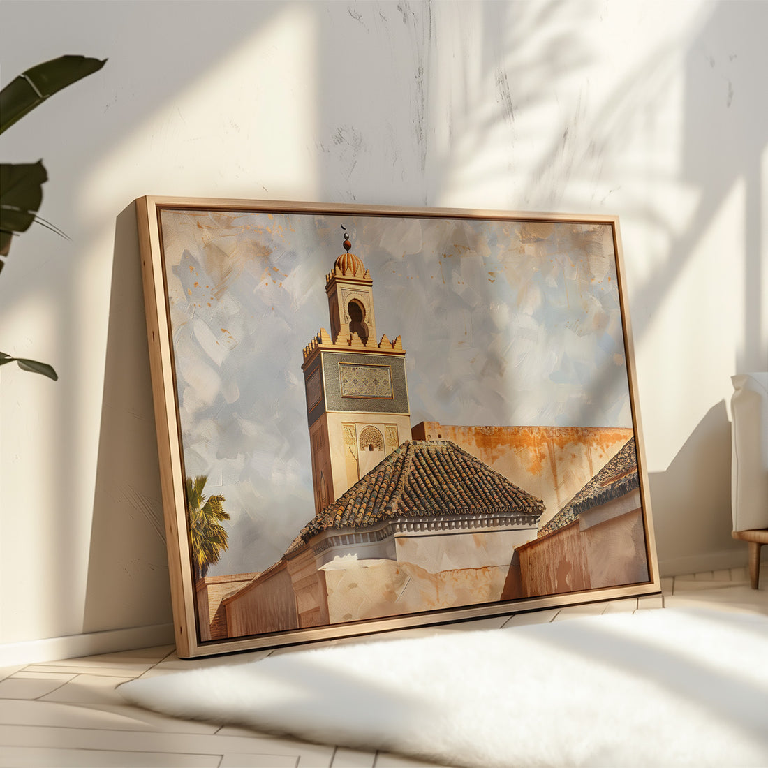 Marrakech Mosque Minaret - Framed Canvas