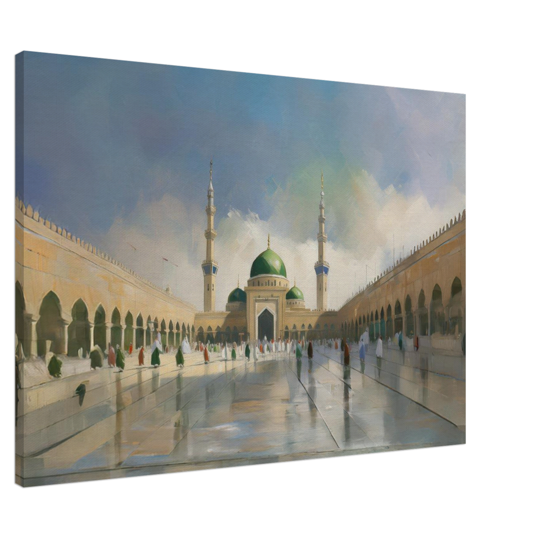 Masjid An Nabawi Inspired – Green Dome Mosque – Canvas Wall Art - Neanour