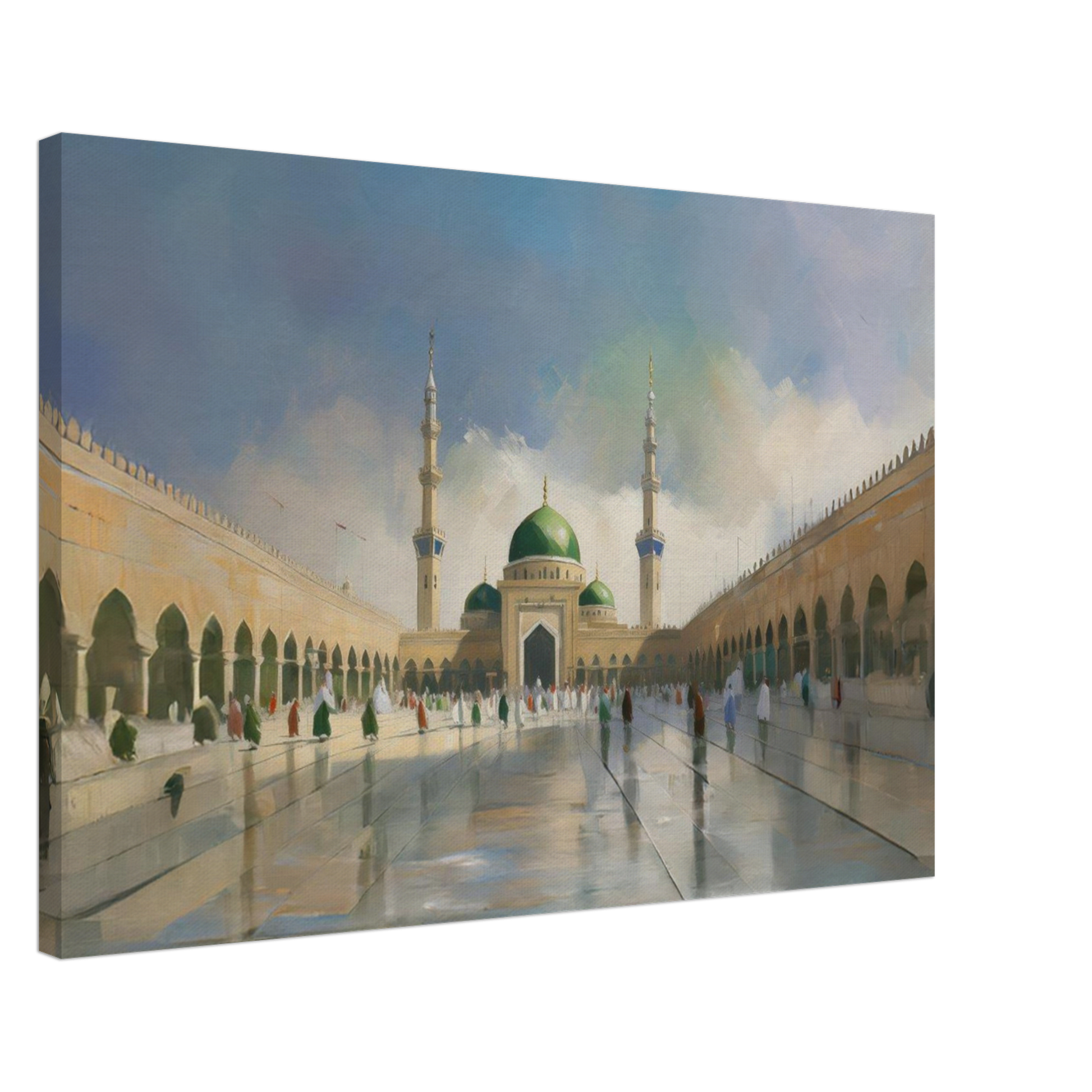 Masjid An Nabawi Inspired – Green Dome Mosque – Canvas Wall Art - Neanour