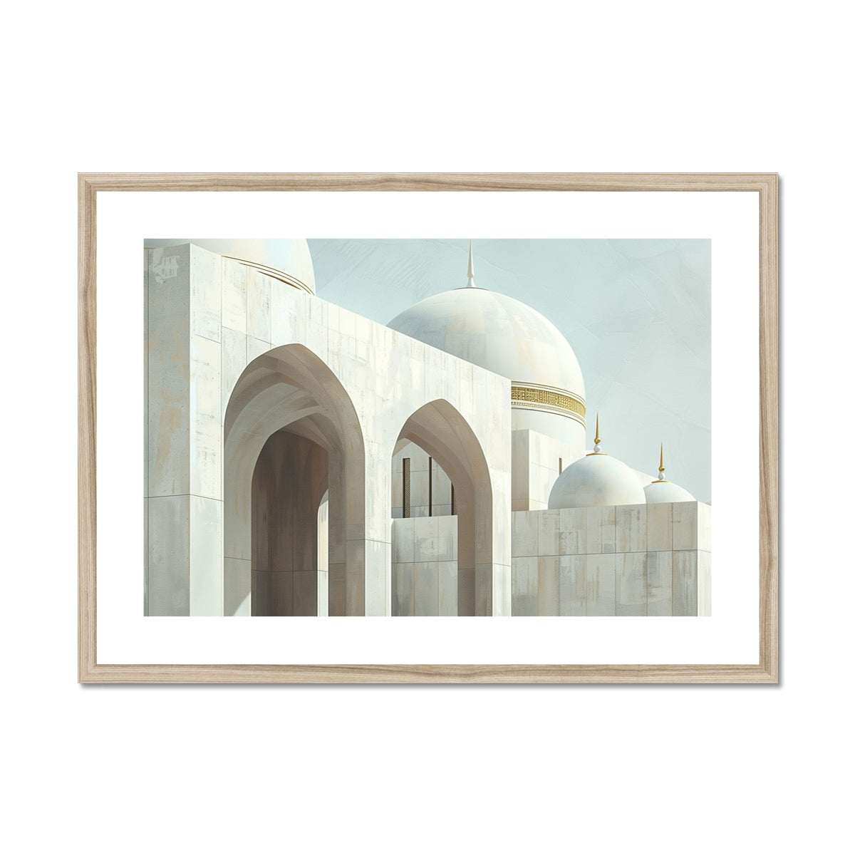 Elegant Mosque Architecture Poster – Premium Quality in Neutral Beige and Light Blue Framed & Mounted Print - Neanour