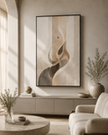 Echoes of Patience large framed canvas in a serene luxury living room