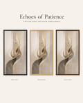 Echoes of Patience frame options in black, natural wood and brown