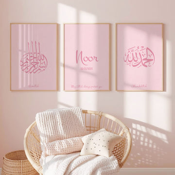 Pink Set of 3 Personalized – Custom Name & Birth Date